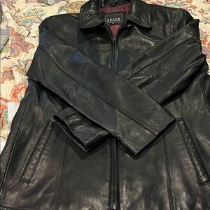 Adler Collection Vintage Black Zip Up Leather Jacket, Women’s Size M